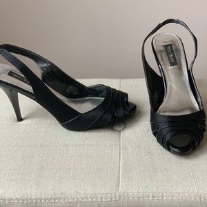 Black open toe heels.